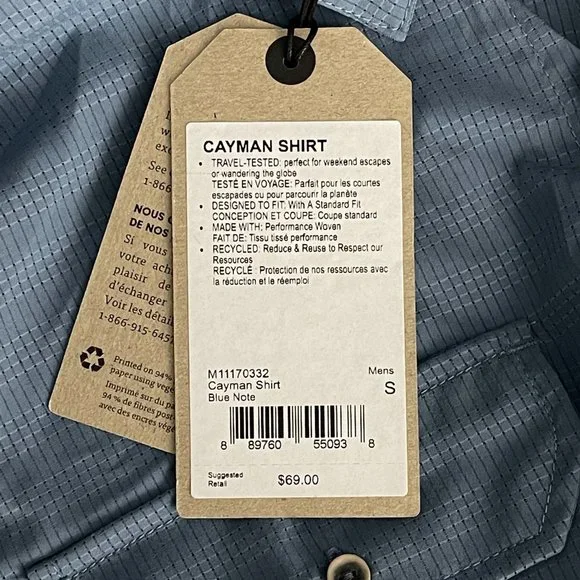 NWT prAna Cayman Shirt Small Blue Note Yarn Dye Melange Woven Check - Picture 16 of 16